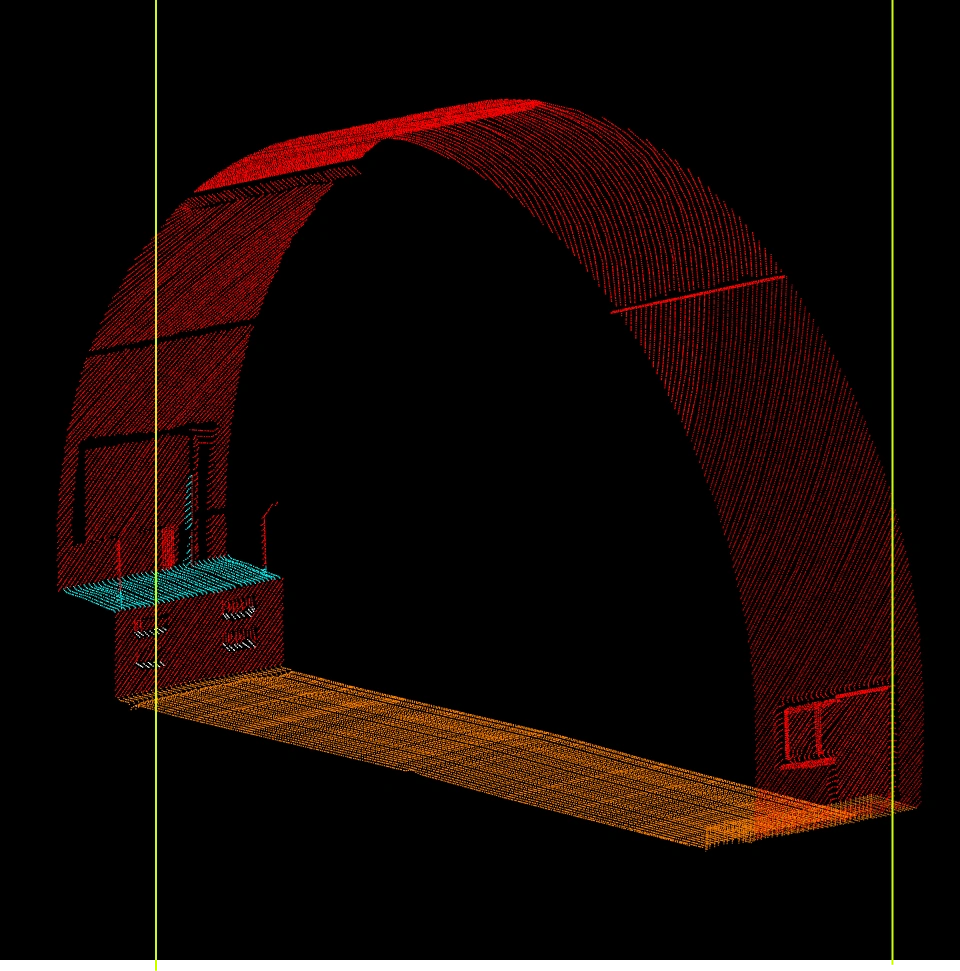 Original point cloud view showing tunnel lining structure before processing